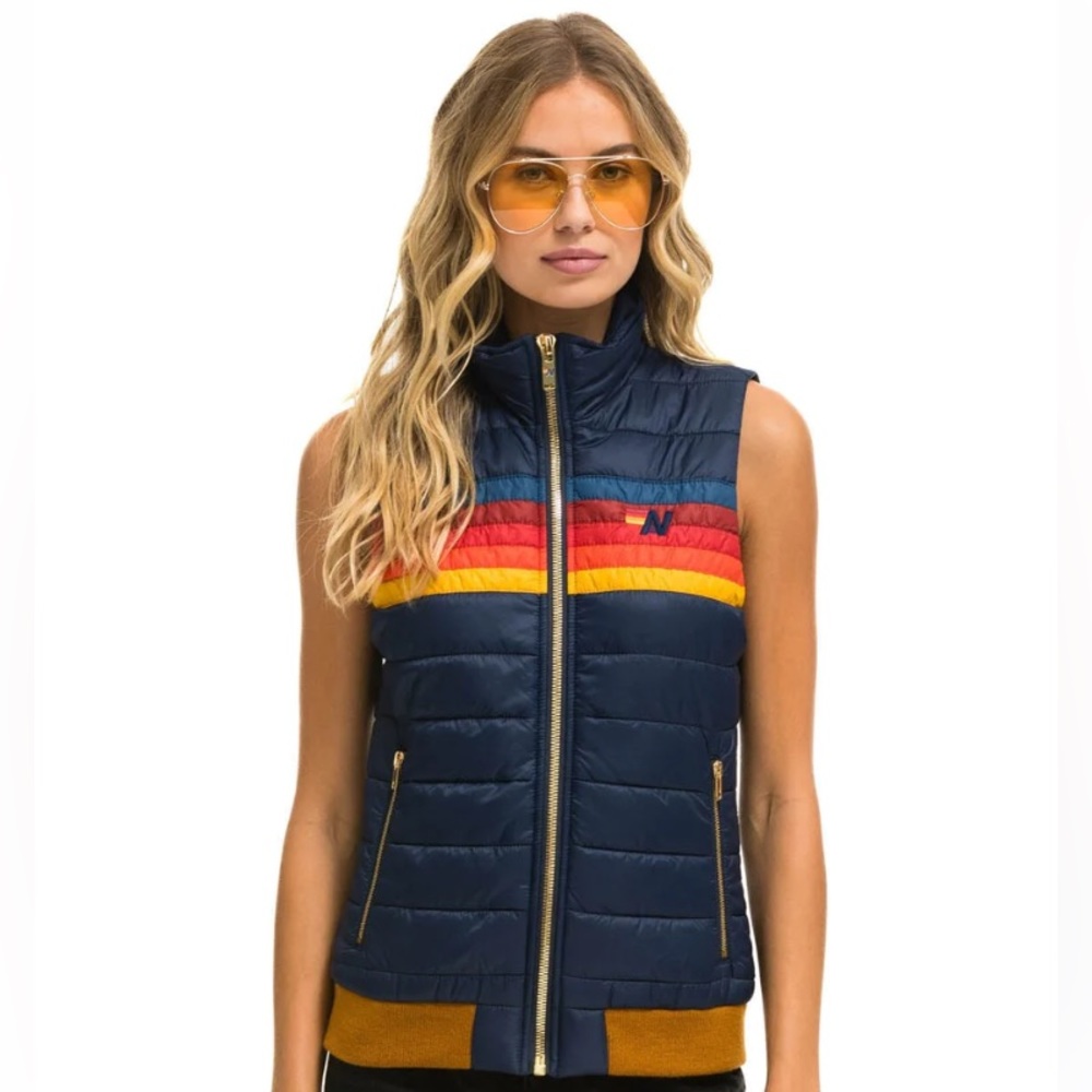 Aviator Nation 5 Stripe Vest XS $395 Navy Blue